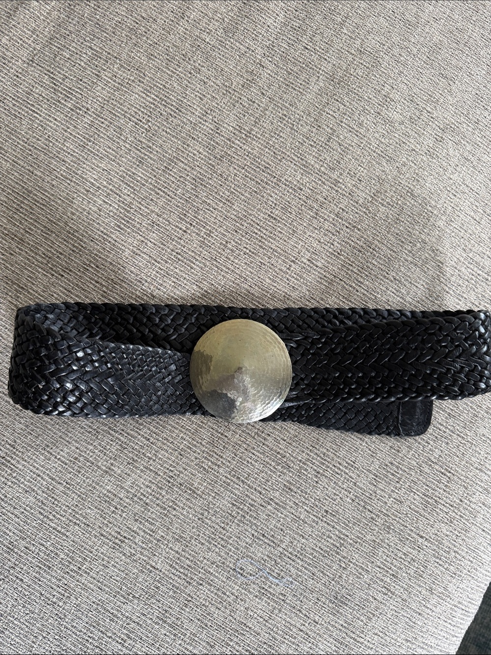 Woven Black Belt with Brushed Gold Disc Buckle